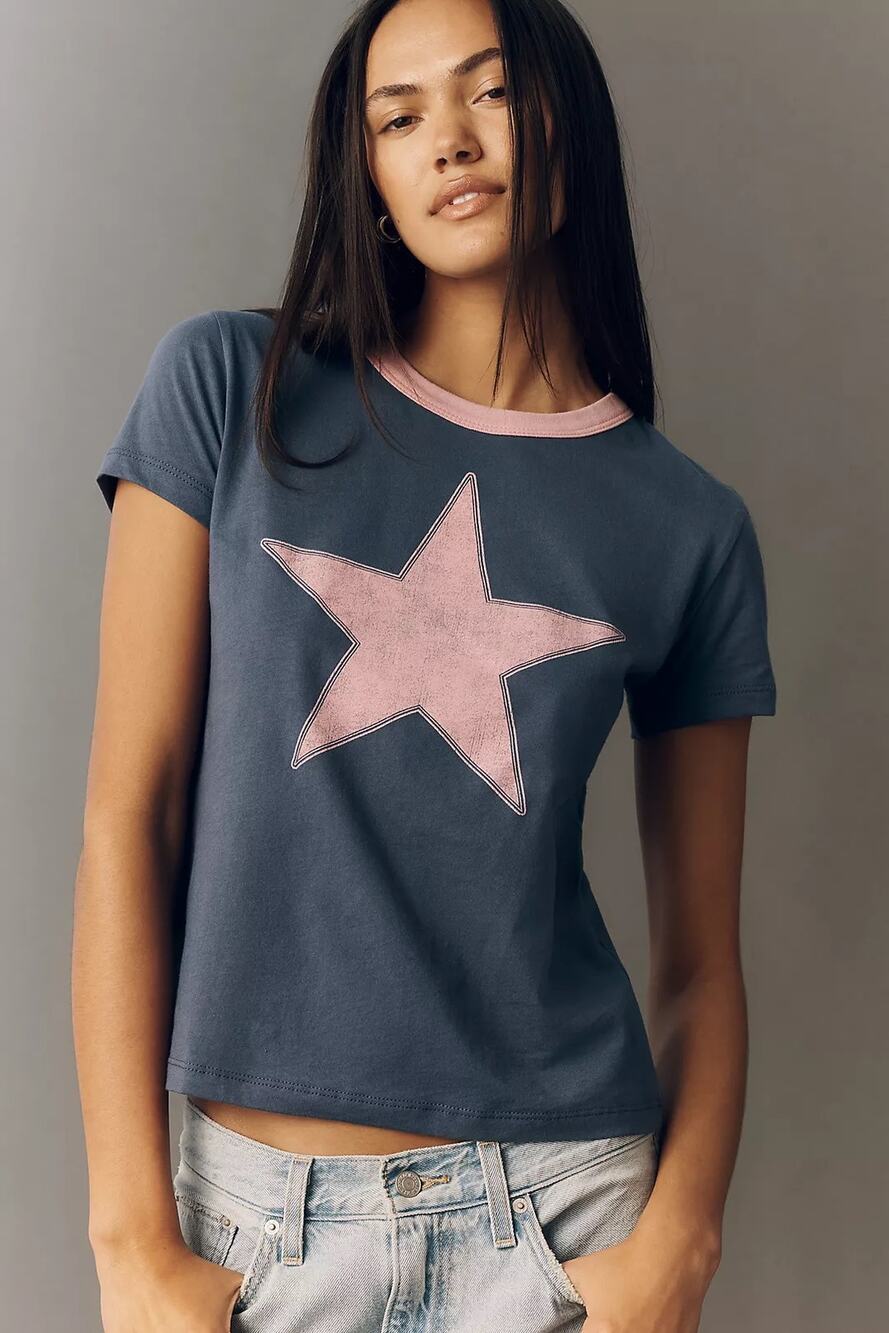 Letluv Star Short-Sleeve Ringer Crew-Neck Tee